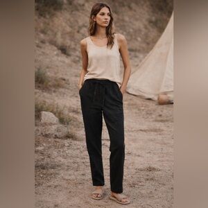 IXIMO %100 Linen Pants Tapered Leg sz S Lagenlook Coastal Black pull on